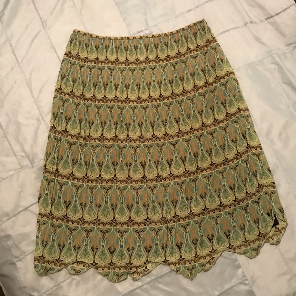 Accordion skirt, scallop hem, Sz 14, Green/Brown